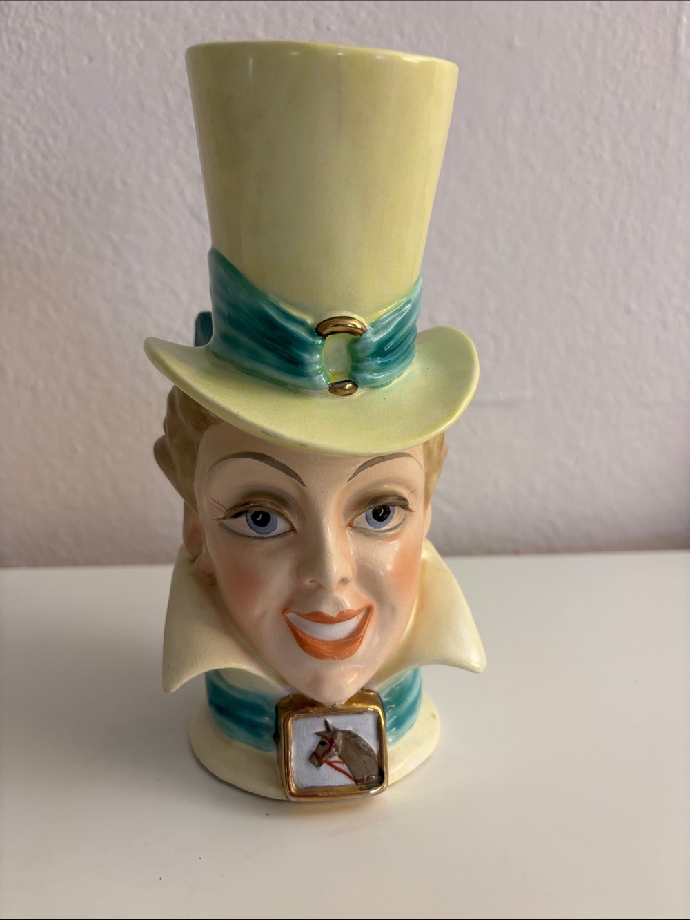Ceramic Jester Head Vase in Cream and Teal